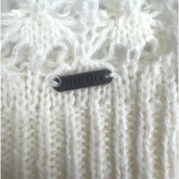 Hollister Women Wool Cream Long Sleeve Crochet Knit Sweater Medium - Picture 9 of 11